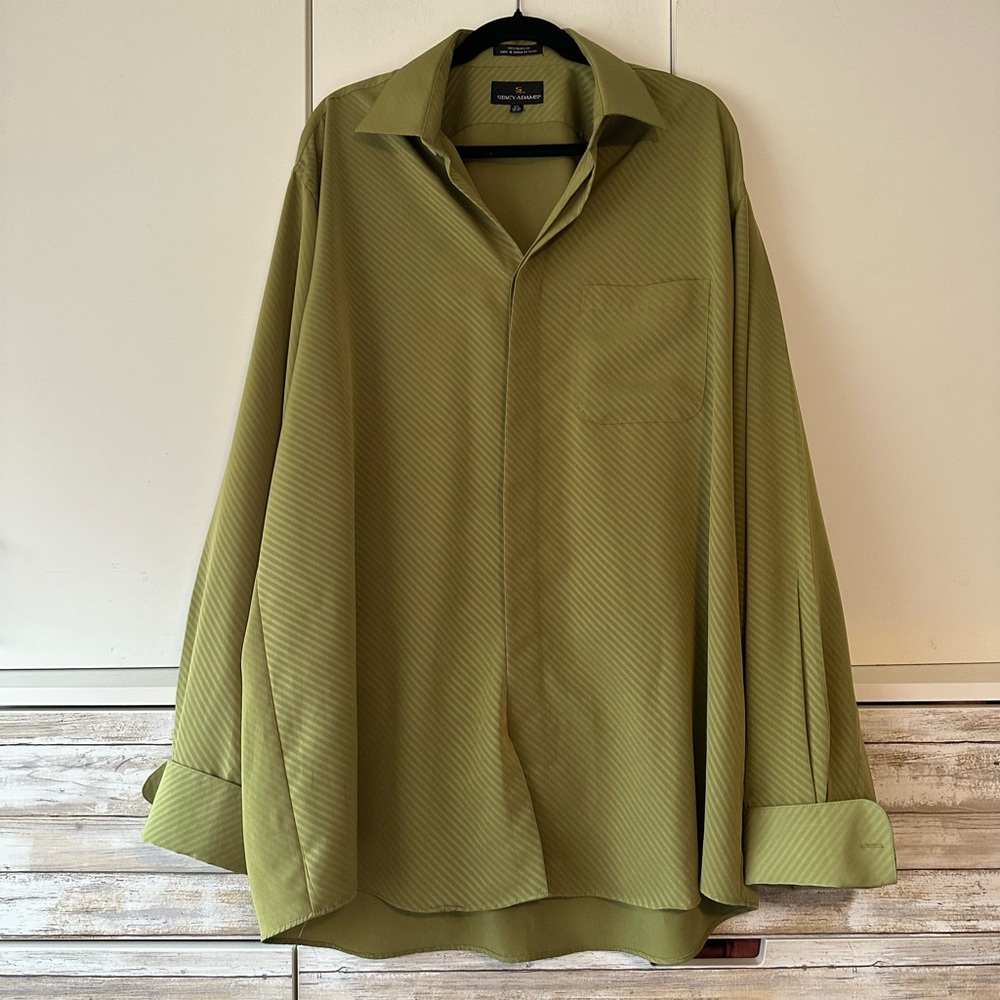 Stacy Adams Men’s 17.5 36/37 Olive French Cuff Dress Shirt XL Tall Formal